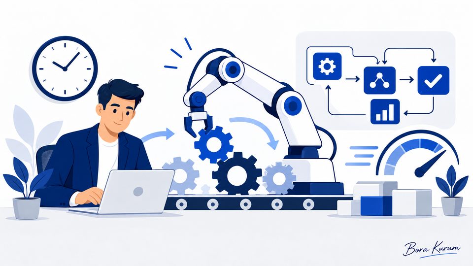 Otomasyon ve verimlilik için çalışan robot kol illüstrasyonu